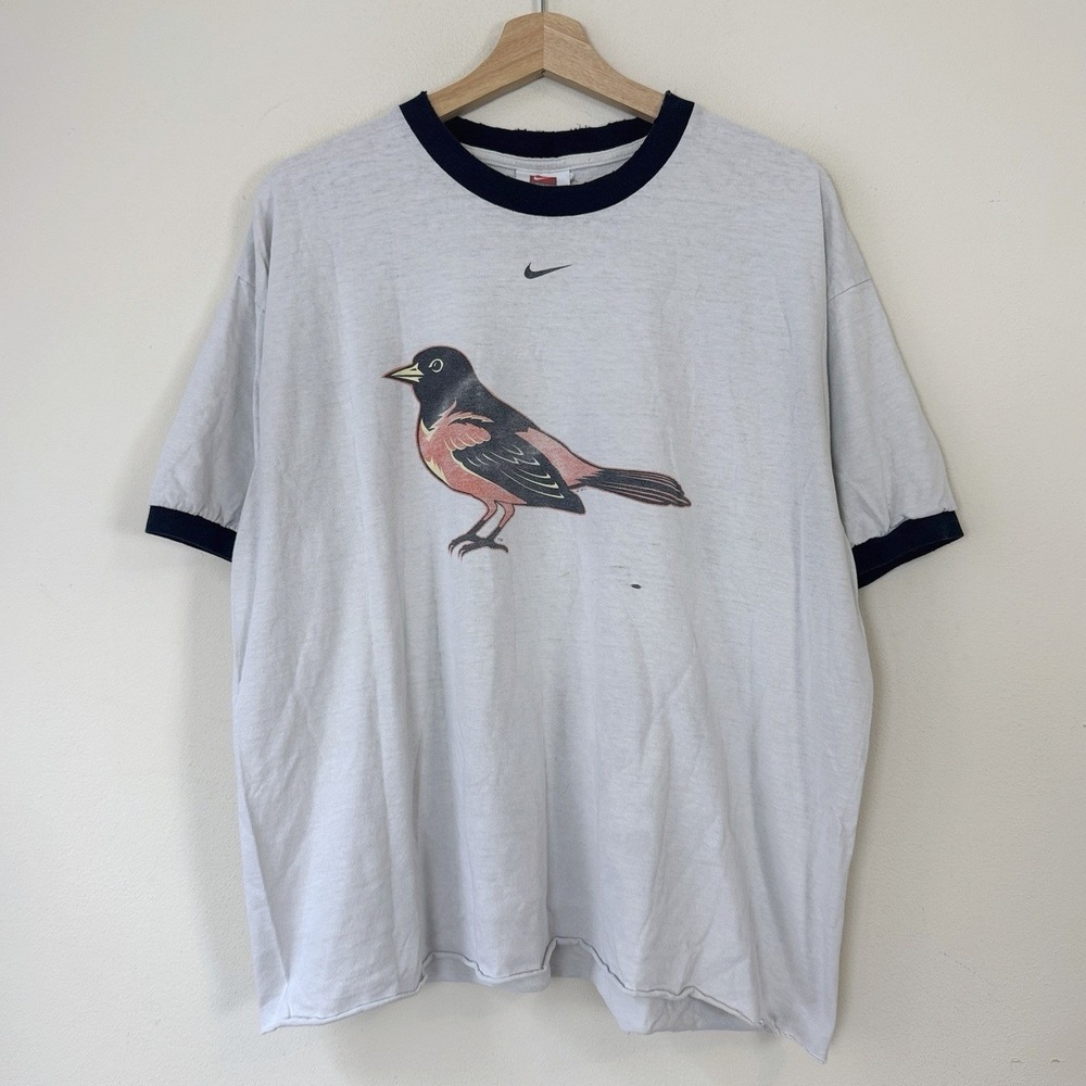 Vintage Nike Center Swoosh Baltimore Orioles Ringer Distressed Cropped Tee Shirt